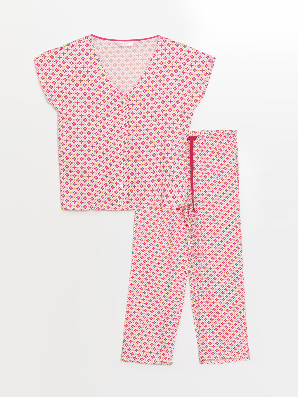 Ekru Beli Lastikli Desenli Kadın Pijama Altı