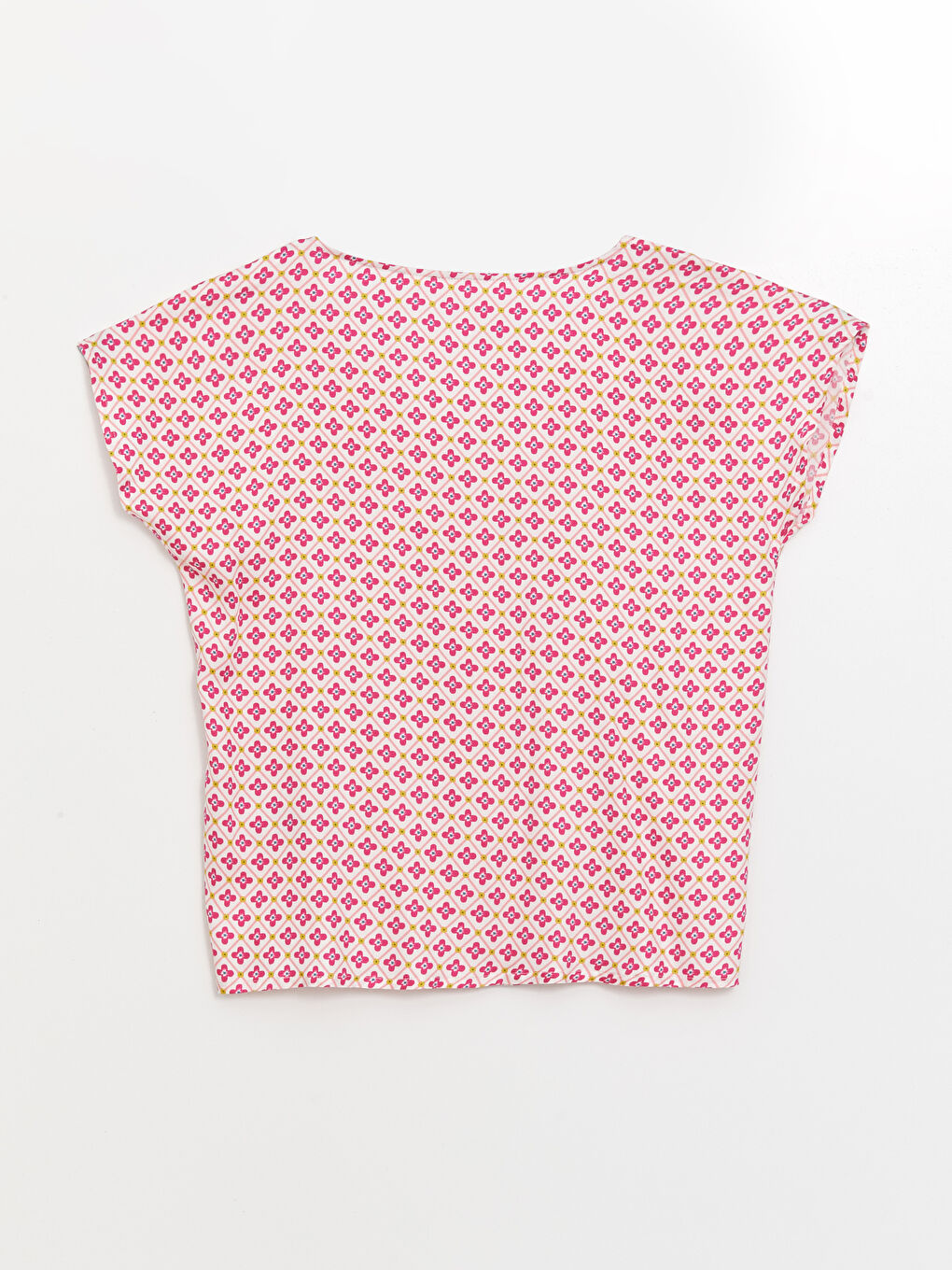 Ekru V Yaka Desenli Kadın Pijama Üstü-1