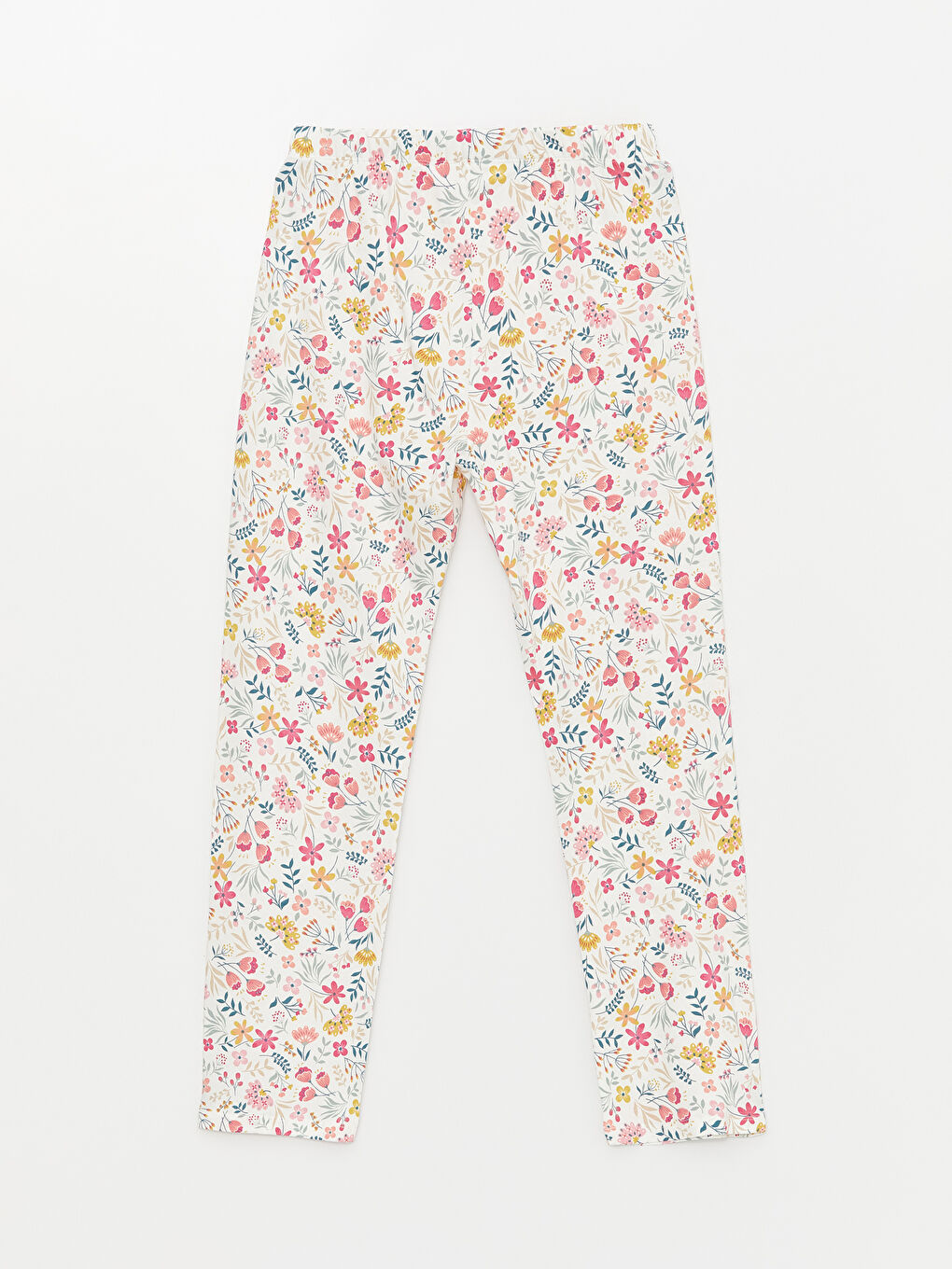 Ekru Beli Lastikli Çiçekli Kadın Pijama Altı-1