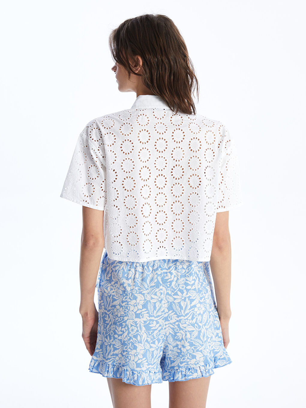Self-Patterned Short Sleeve Women's Shirt -S4BV09Z8-Q6K