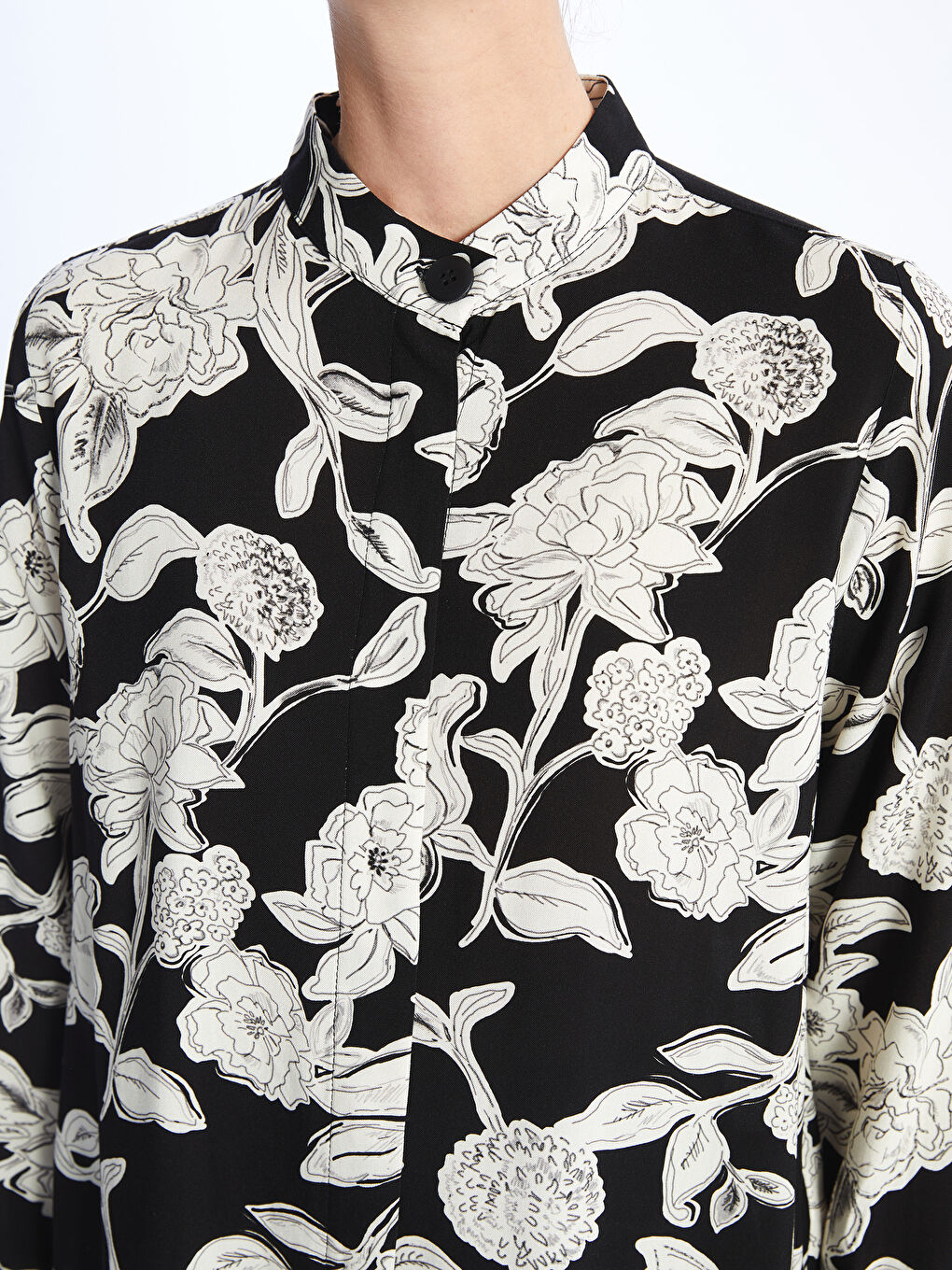 Bej Hakim Yaka Desenli Kadın Gömlek Tunik-3