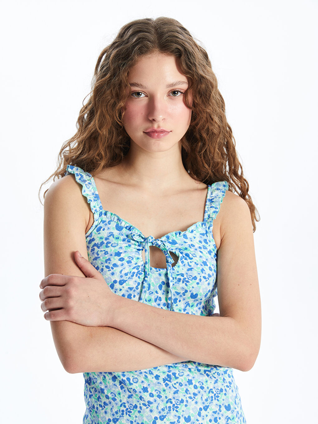 Tie Collar Patterned Strap Women's Dress -S4BV75Z8-VL5