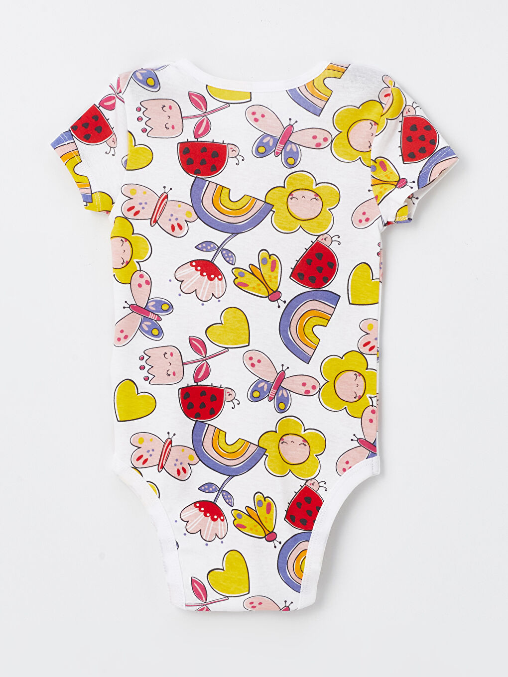 Ekru Bisiklet Yaka Kısa Kollu Baskılı Kız Bebek Çıtçıtlı Bodysuit-1