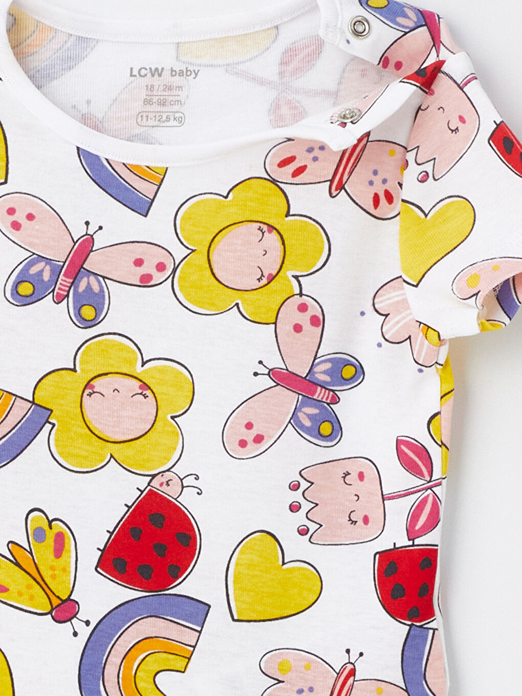 Ekru Bisiklet Yaka Kısa Kollu Baskılı Kız Bebek Çıtçıtlı Bodysuit-2