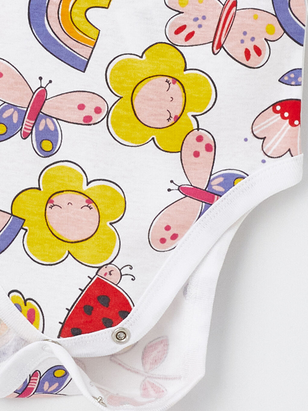 Ekru Bisiklet Yaka Kısa Kollu Baskılı Kız Bebek Çıtçıtlı Bodysuit-3