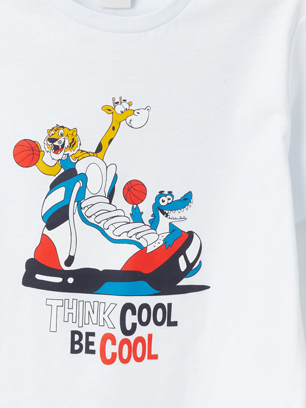 Beyaz Bisiklet Yaka Baskılı Kısa Kollu Erkek Çocuk Tişört-2