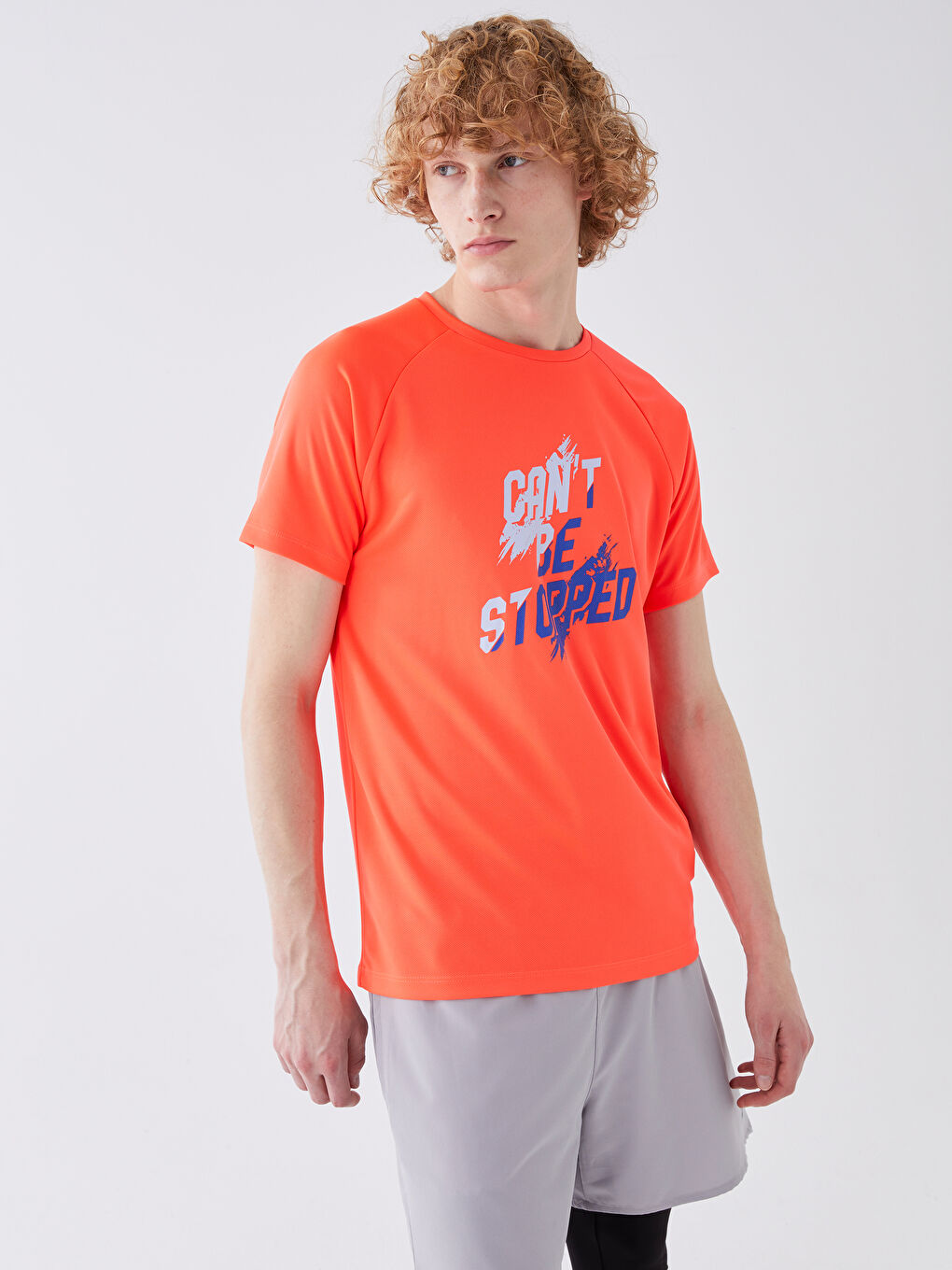 Turuncu Bisiklet Yaka Kısa Kollu Baskılı Erkek Tişört