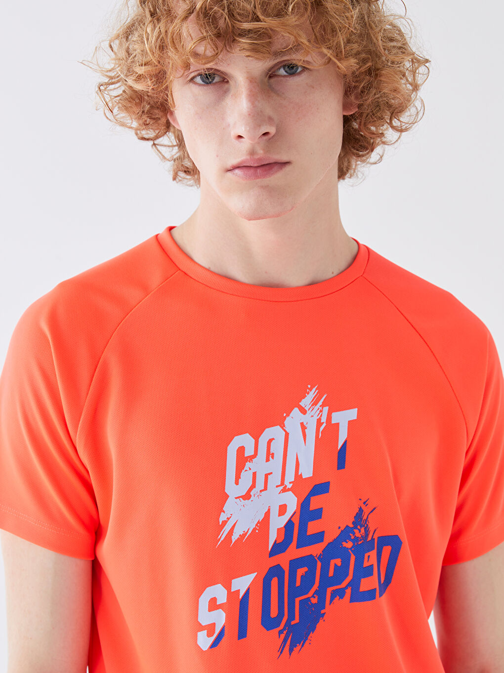 Turuncu Bisiklet Yaka Kısa Kollu Baskılı Erkek Tişört-1