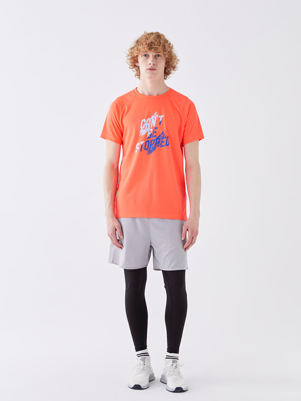 Turuncu Bisiklet Yaka Kısa Kollu Baskılı Erkek Tişört-2