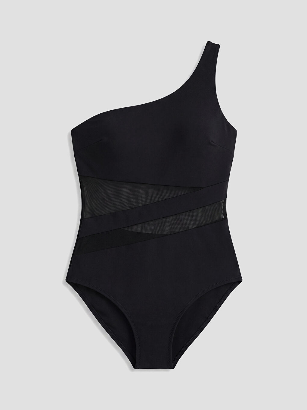 Siyah Kadın Tek Omuz Düz Mayo