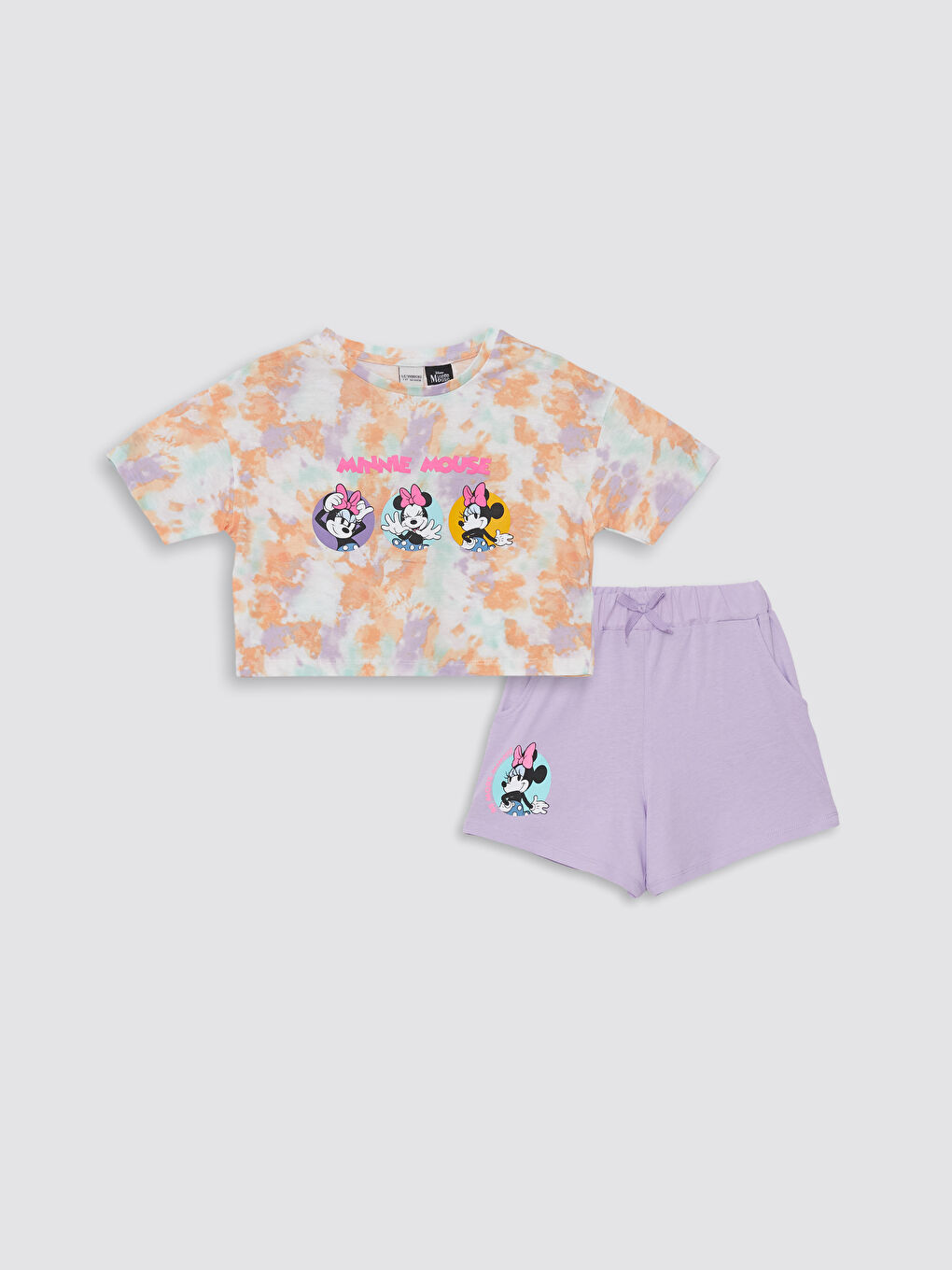 Crew Neck Minnie Mouse Printed Short Sleeve Girls T-Shirt and Shorts -S4CA16Z4-F9C