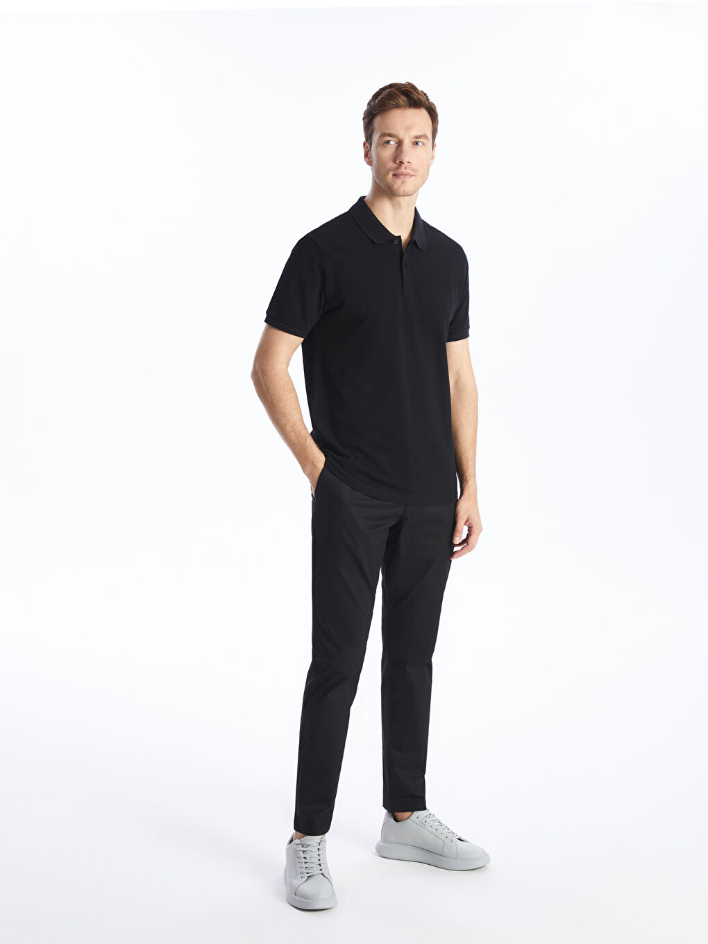 Siyah Polo Yaka Kısa Kollu Pike Erkek Tişört-1