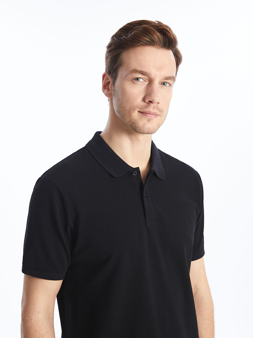 Siyah Polo Yaka Kısa Kollu Pike Erkek Tişört-2