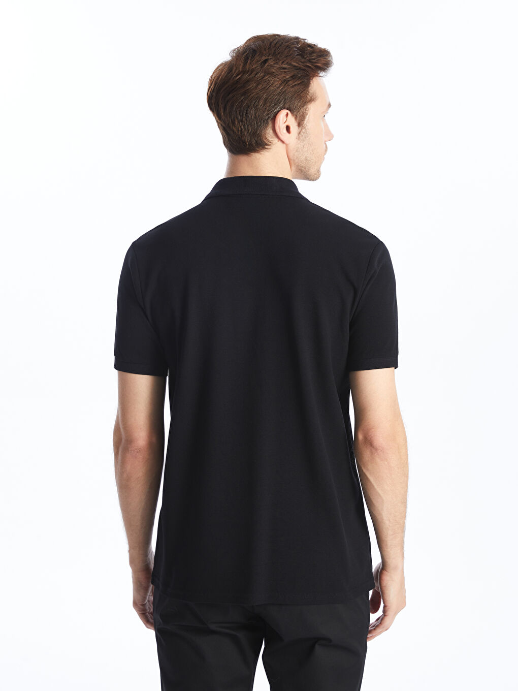 Siyah Polo Yaka Kısa Kollu Pike Erkek Tişört-4