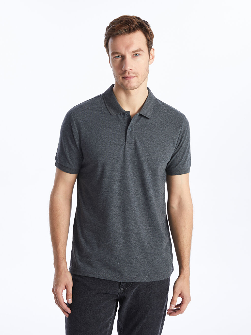 Antrasit Polo Yaka Kısa Kollu Pike Erkek Tişört