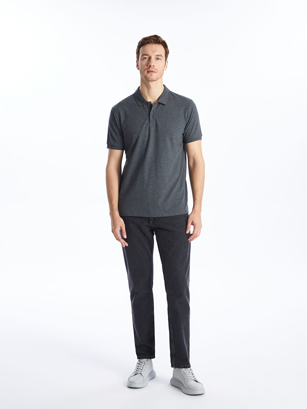 Antrasit Polo Yaka Kısa Kollu Pike Erkek Tişört-1