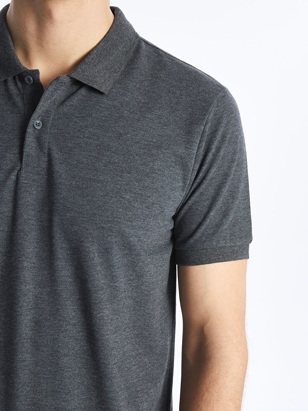 Antrasit Polo Yaka Kısa Kollu Pike Erkek Tişört-3