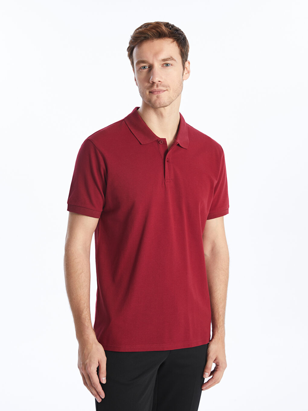 Bordo Polo Yaka Kısa Kollu Pike Erkek Tişört