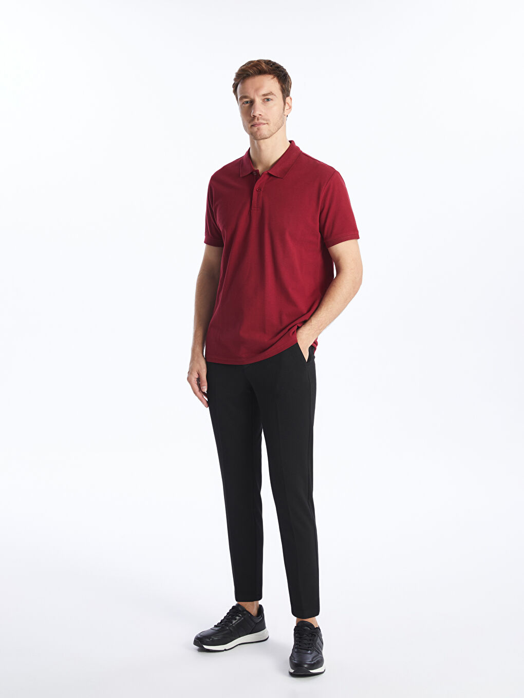 Bordo Polo Yaka Kısa Kollu Pike Erkek Tişört-1