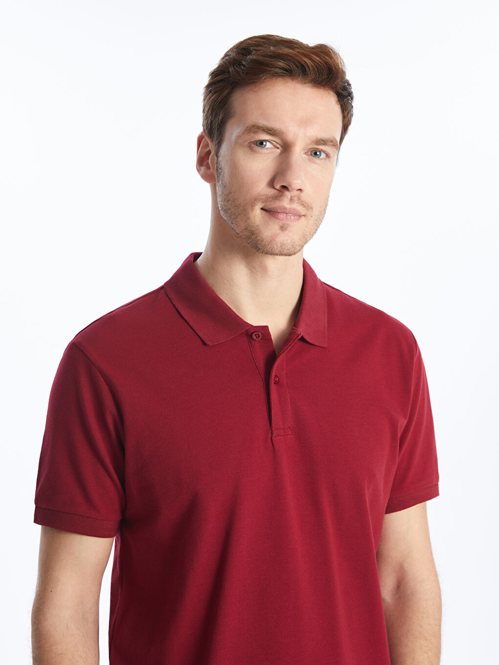 Bordo Polo Yaka Kısa Kollu Pike Erkek Tişört-2