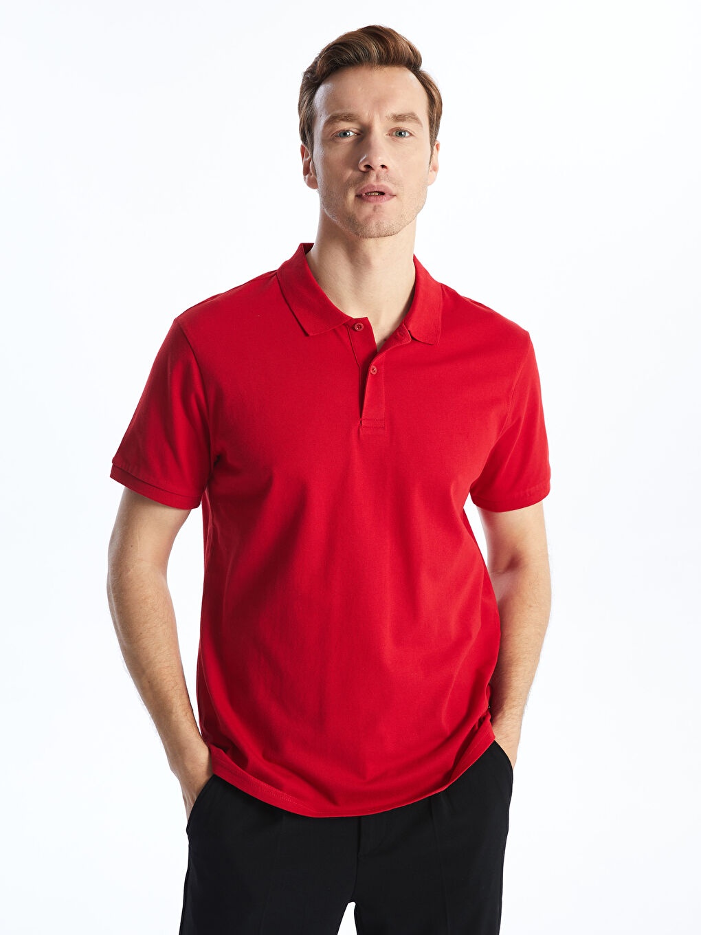 Kırmızı Polo Yaka Kısa Kollu Pike Erkek Tişört