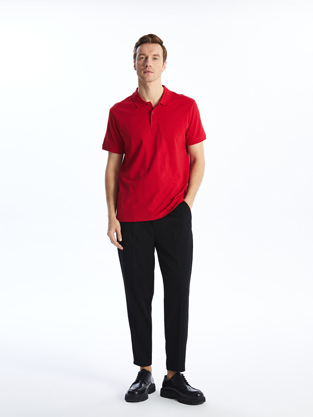 Kırmızı Polo Yaka Kısa Kollu Pike Erkek Tişört-2
