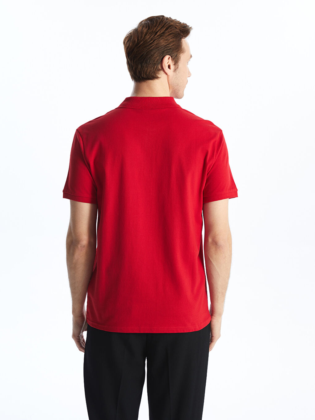Kırmızı Polo Yaka Kısa Kollu Pike Erkek Tişört-4