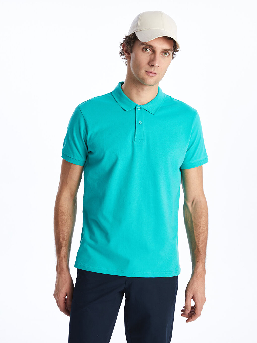 Turkuaz Polo Yaka Kısa Kollu Pike Erkek Tişört