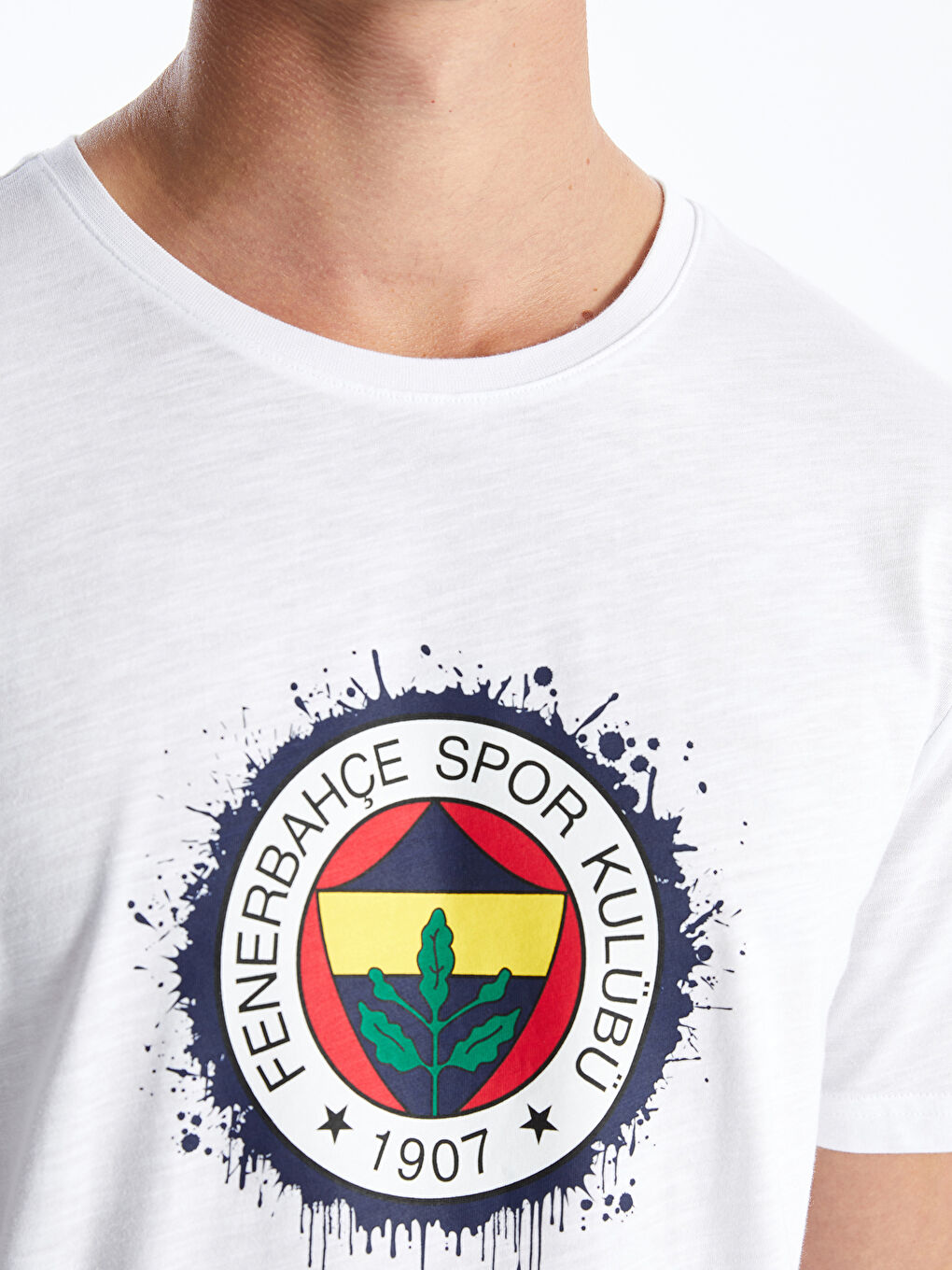 Beyaz Standart Kalıp Fenerbahçe Baskılı Erkek Şortlu Pijama Takımı-2