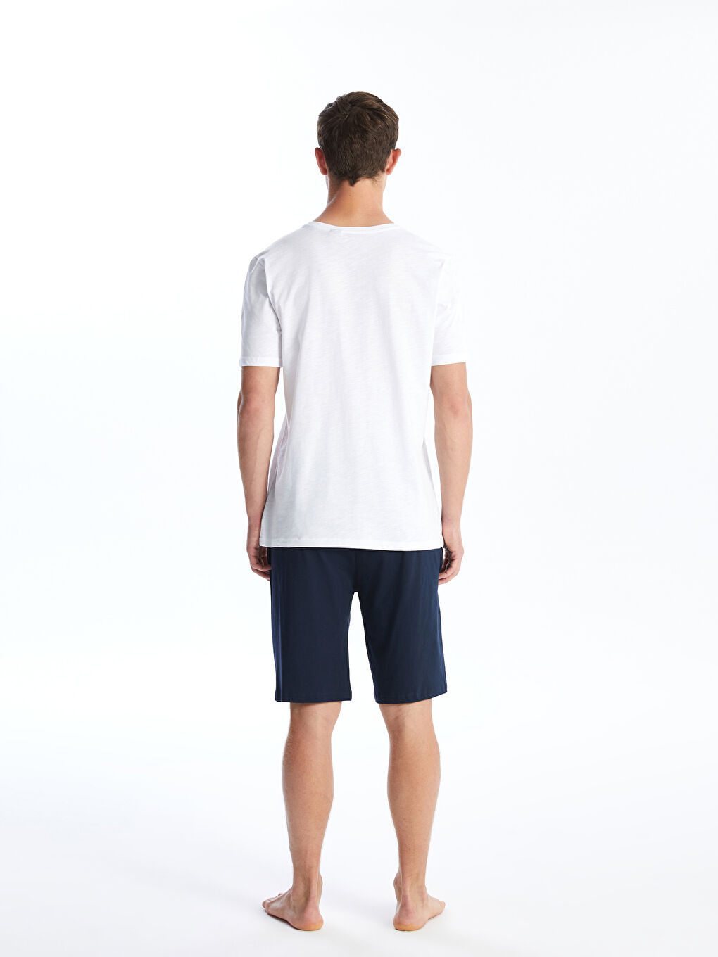 Beyaz Standart Kalıp Fenerbahçe Baskılı Erkek Şortlu Pijama Takımı-3