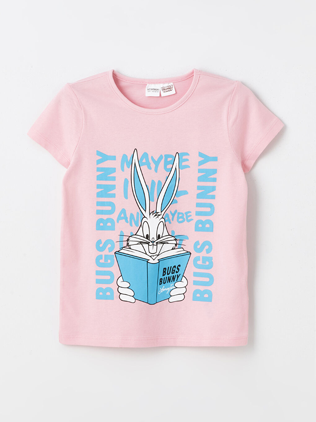 LCW Kids Pembe Bisiklet Yaka Bugs Bunny Baskılı Kısa Kollu Kız Çocuk Pijama Takımı - 1