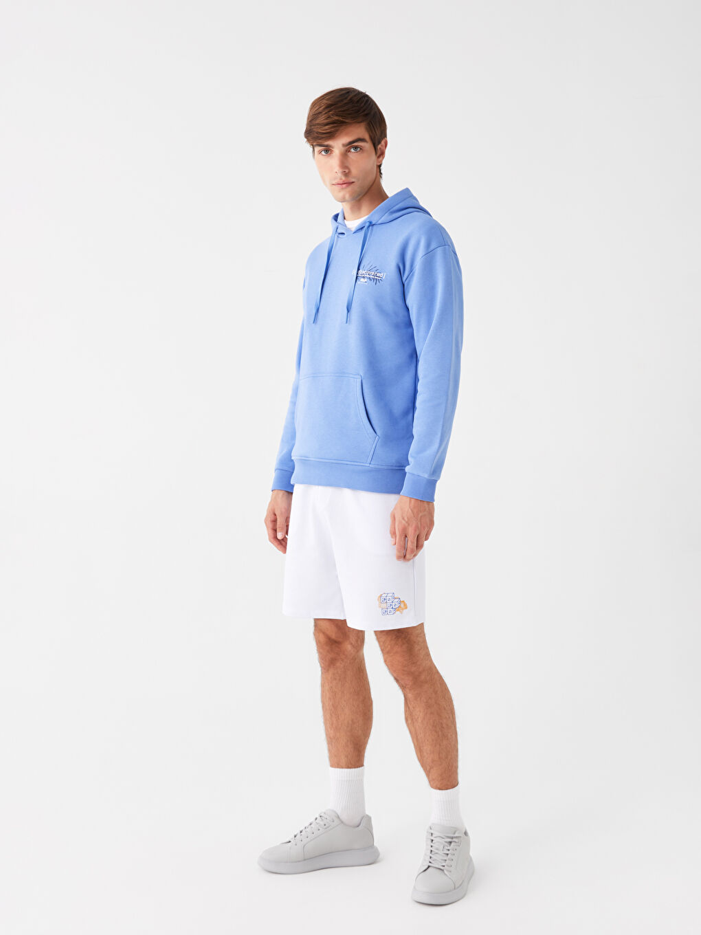 Beyaz Slim Fit Beli Lastikli Erkek Şort-1