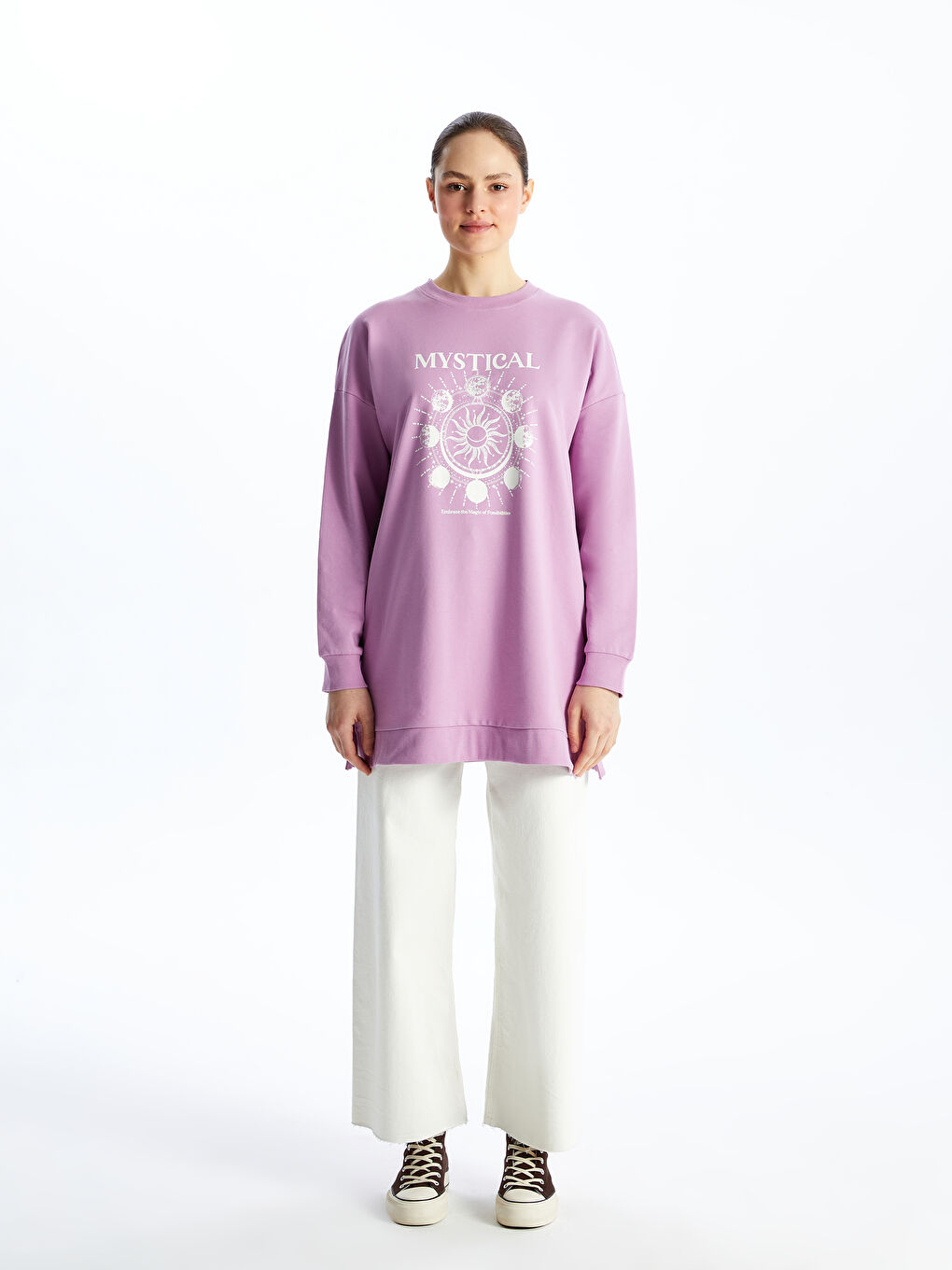 Tunique Sweatshirt Imprimée à Col Rond pour Femmes-2