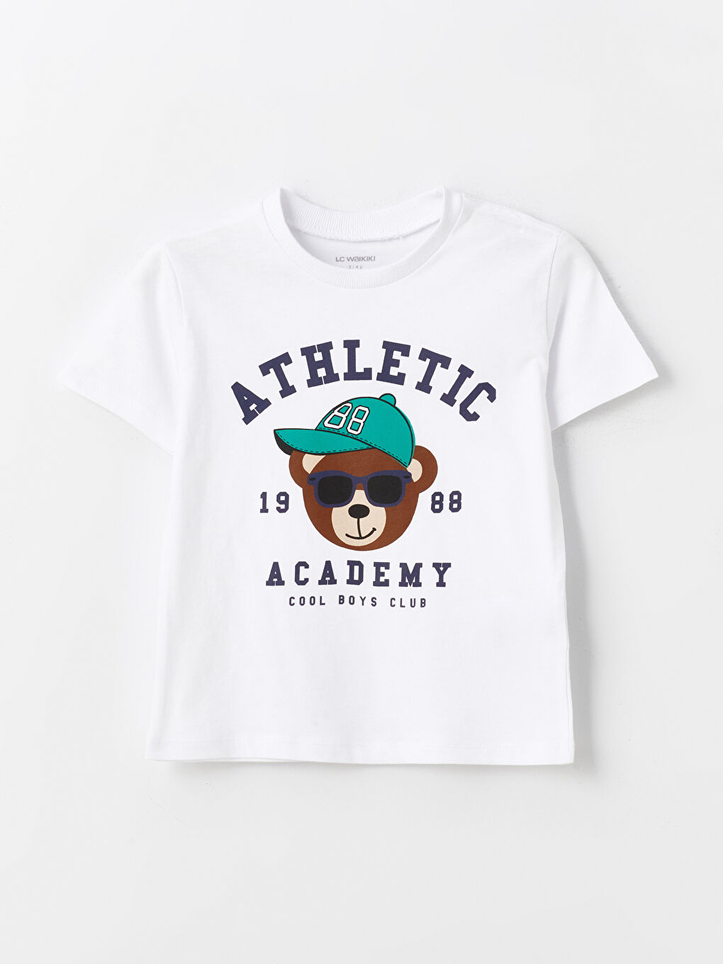 Beyaz Bisiklet Yaka Baskılı Erkek Çocuk Tişört