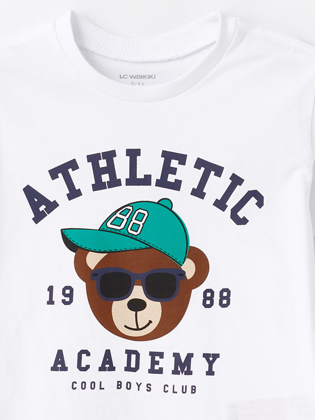 Beyaz Bisiklet Yaka Baskılı Erkek Çocuk Tişört-1