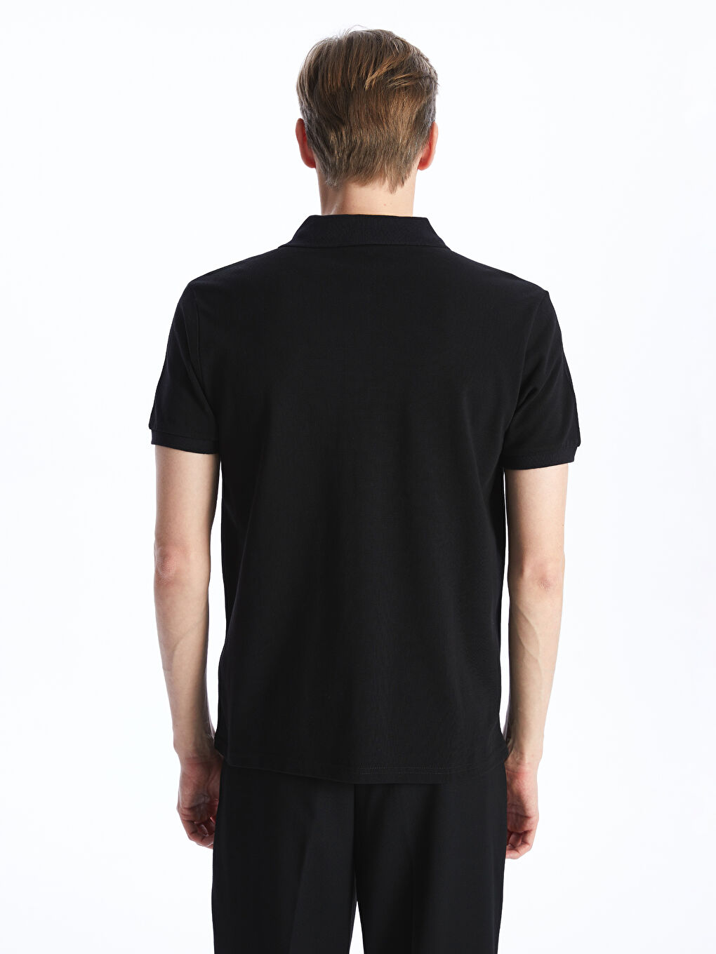Siyah Polo Yaka Kısa Kollu Nakışlı Erkek Tişört-3