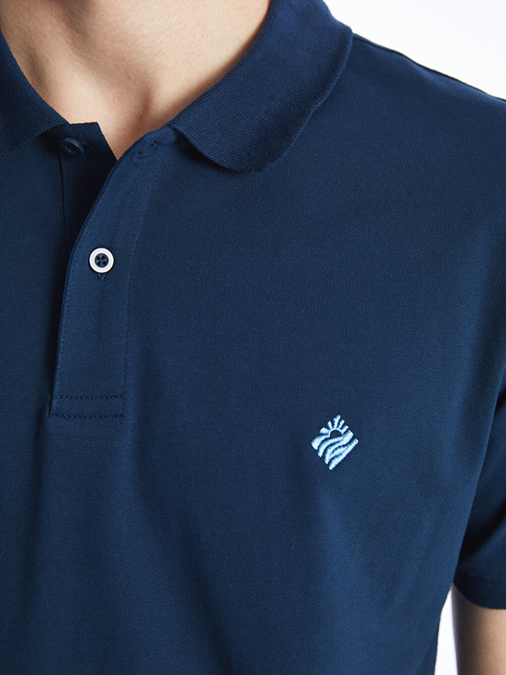 Lacivert Polo Yaka Kısa Kollu Pike Erkek Tişört-2
