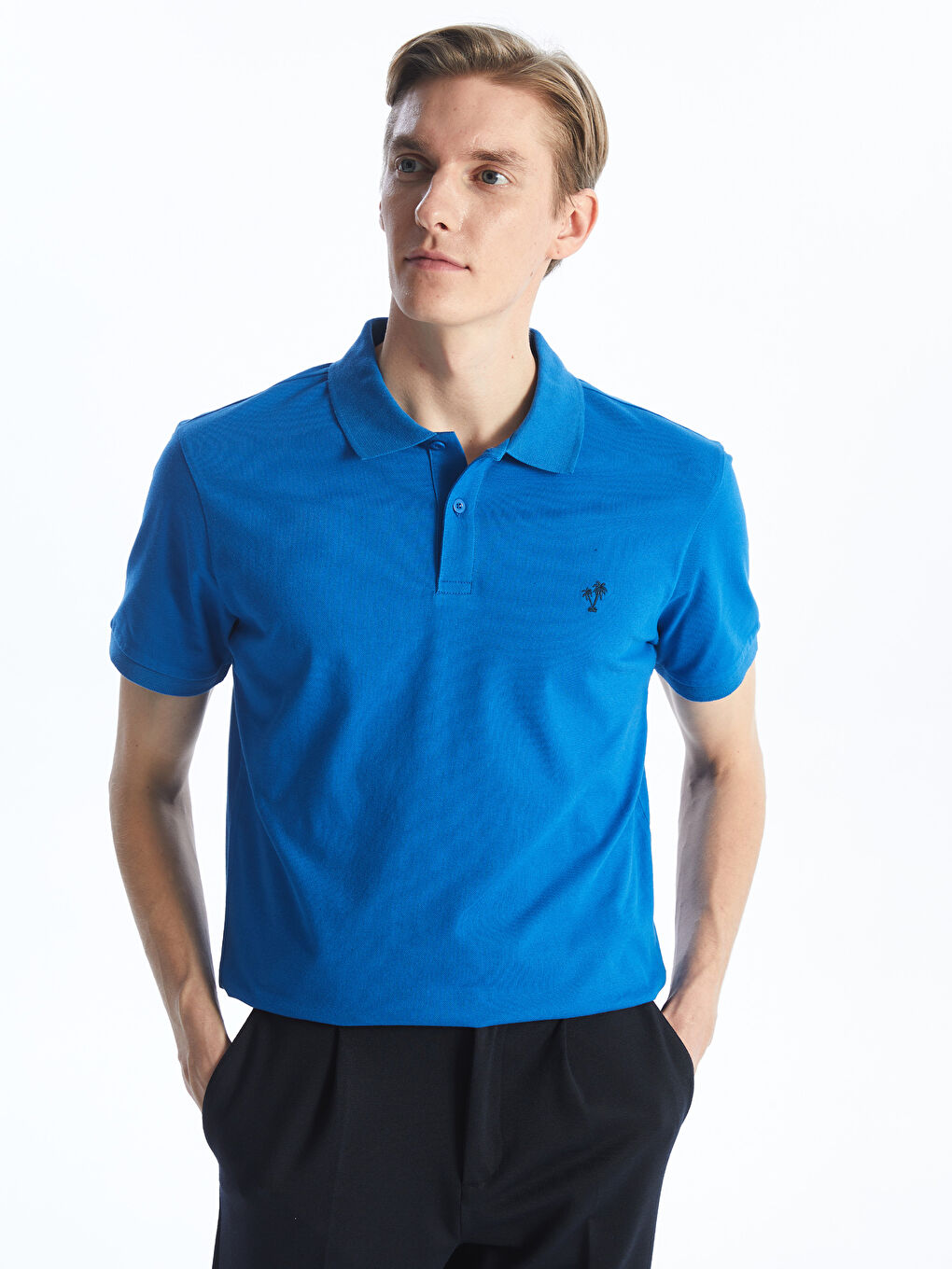 Mavi Polo Yaka Kısa Kollu Pike Erkek Tişört