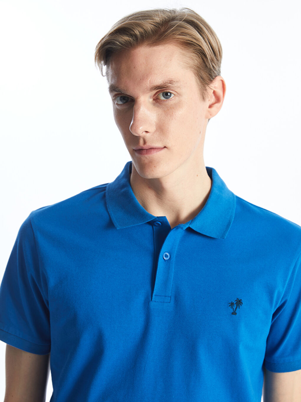 Mavi Polo Yaka Kısa Kollu Pike Erkek Tişört-1