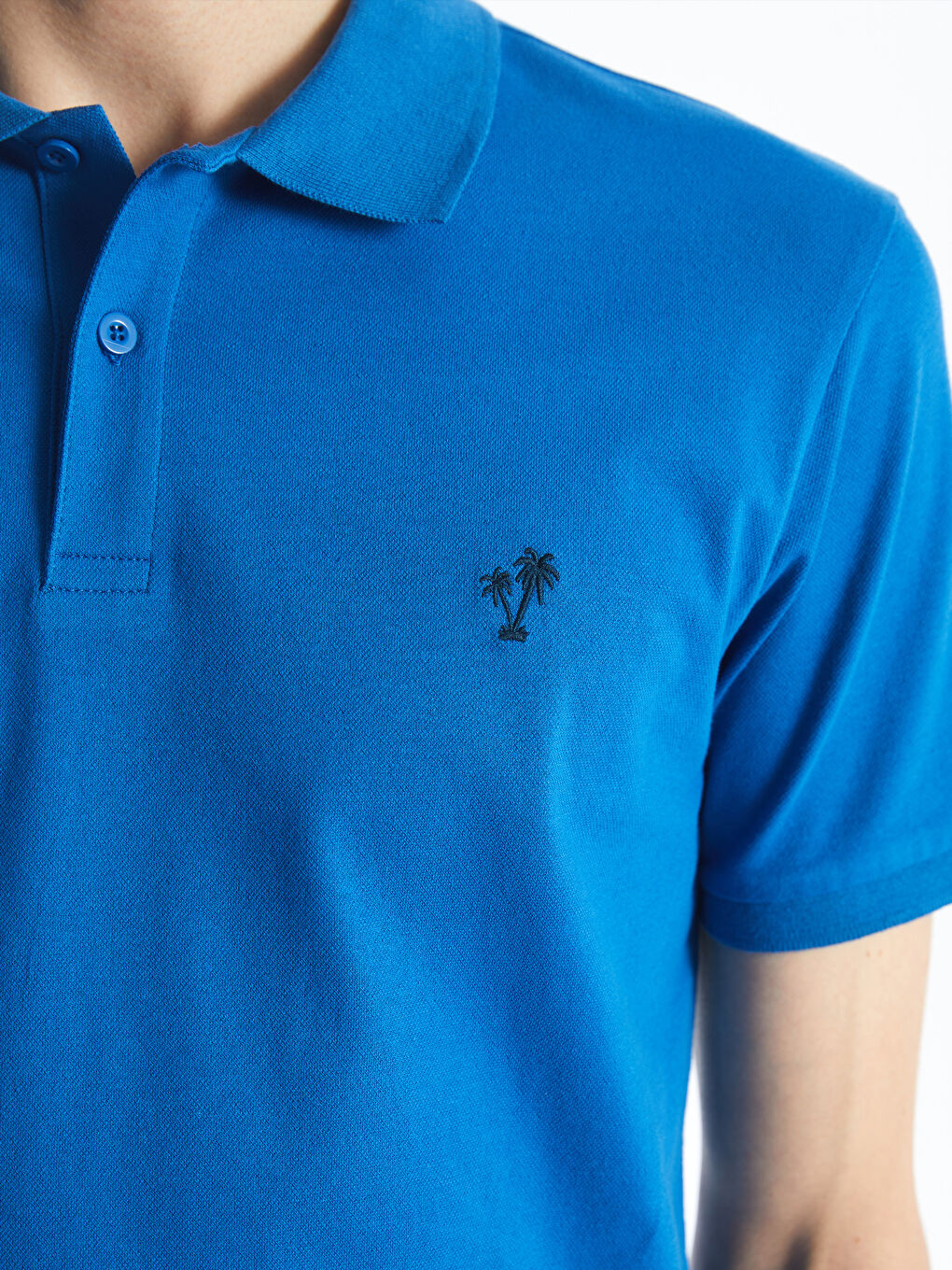 Mavi Polo Yaka Kısa Kollu Pike Erkek Tişört-3