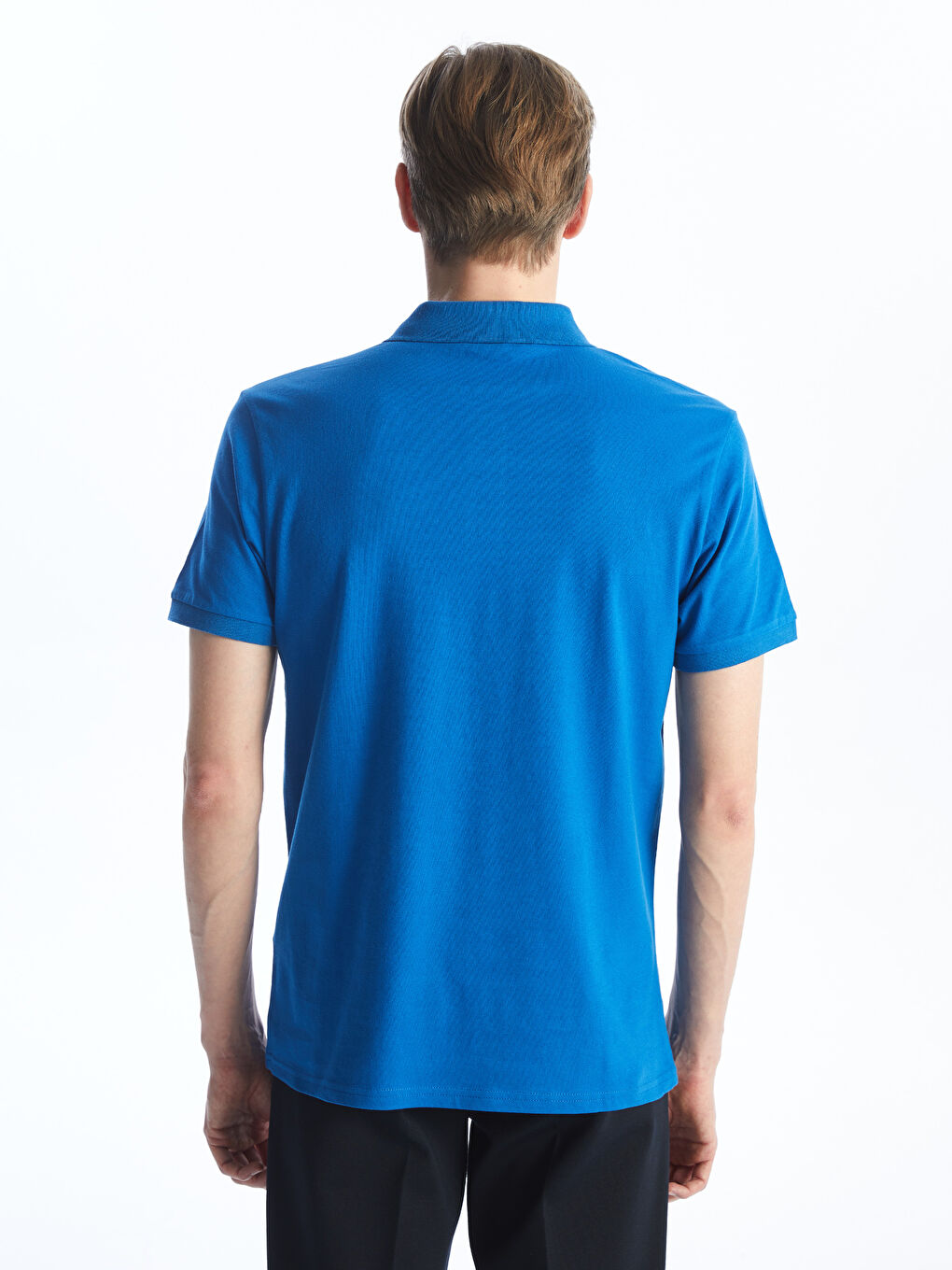 Mavi Polo Yaka Kısa Kollu Pike Erkek Tişört-4