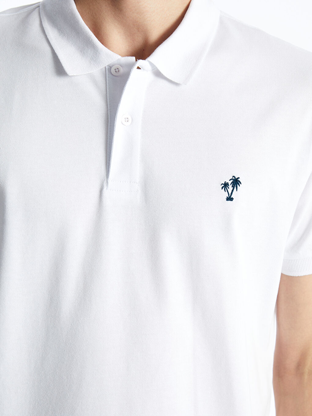 Beyaz Polo Yaka Kısa Kollu Pike Erkek Tişört-3