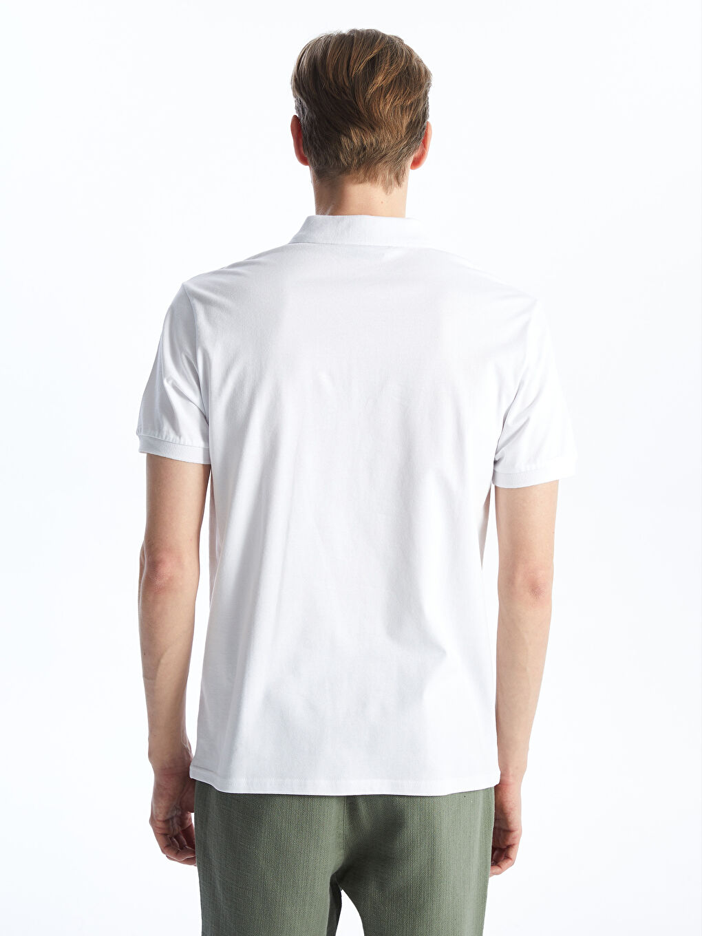 Beyaz Polo Yaka Kısa Kollu Pike Erkek Tişört-4