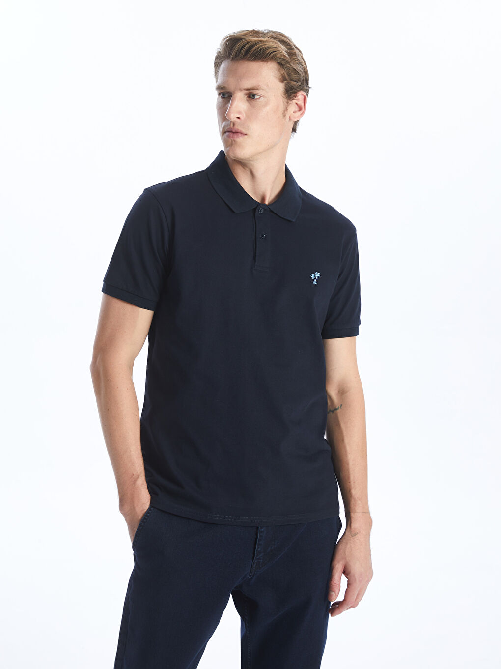 Lacivert Polo Yaka Kısa Kollu Pike Erkek Tişört