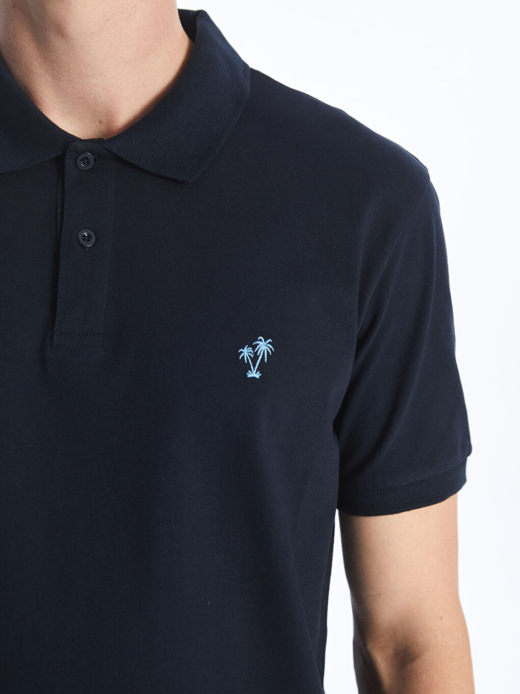 Lacivert Polo Yaka Kısa Kollu Pike Erkek Tişört-3