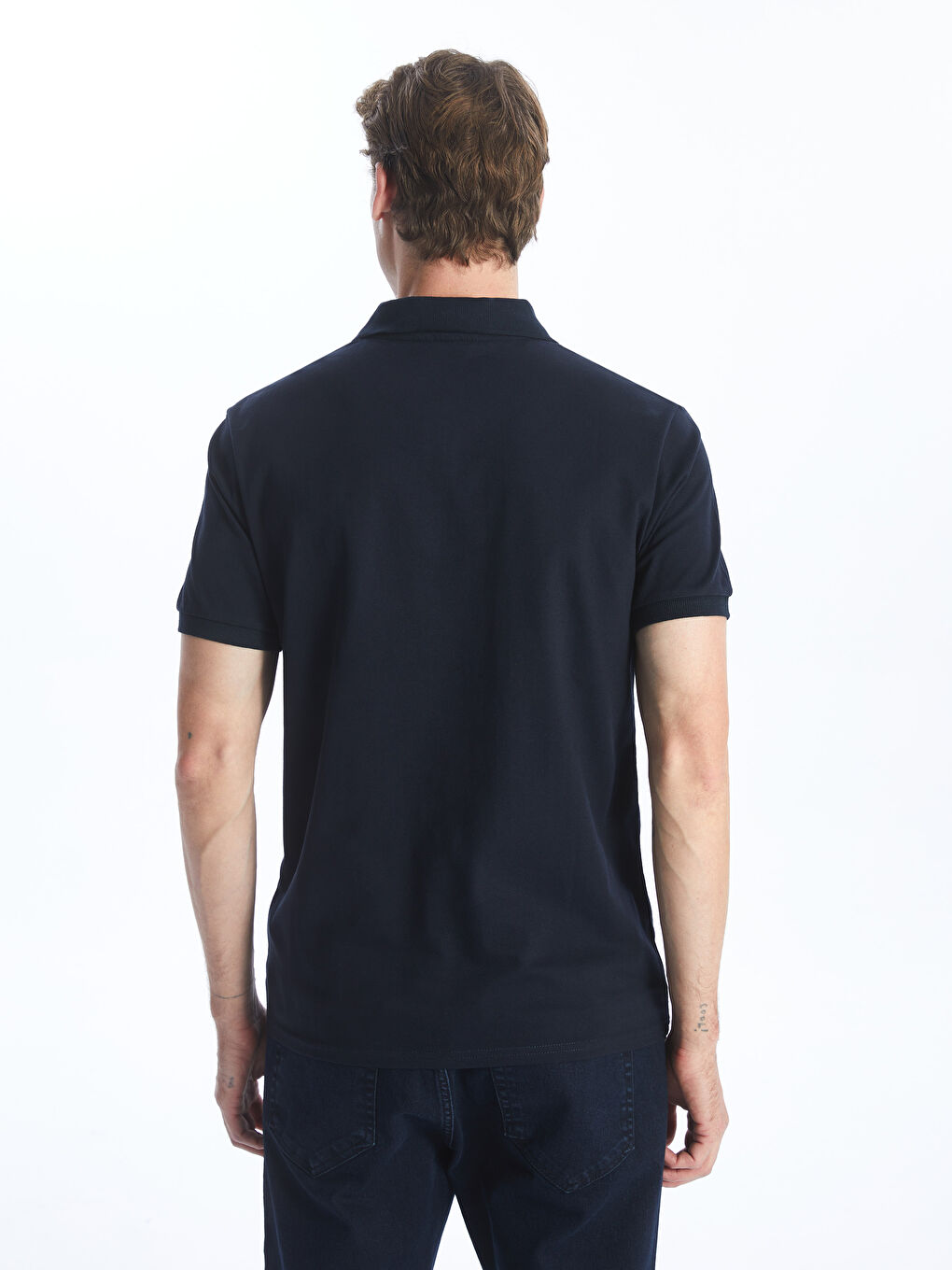 Lacivert Polo Yaka Kısa Kollu Pike Erkek Tişört-4