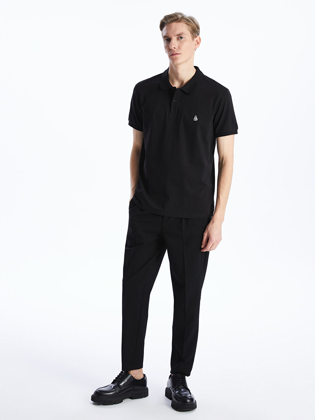 Siyah Polo Yaka Kısa Kollu Pike Erkek Tişört-1