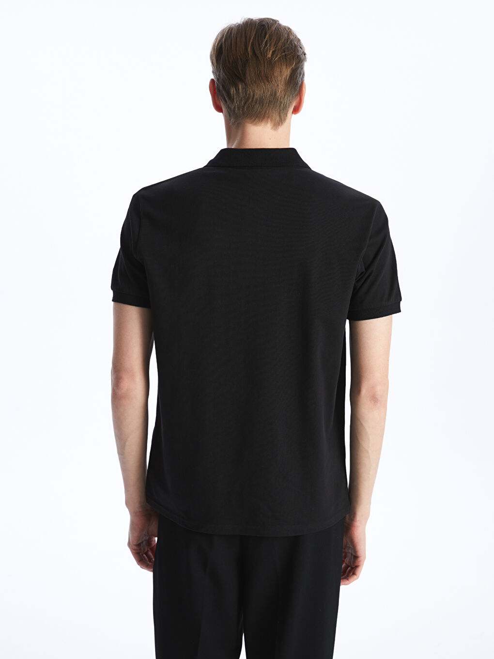 Siyah Polo Yaka Kısa Kollu Pike Erkek Tişört-3