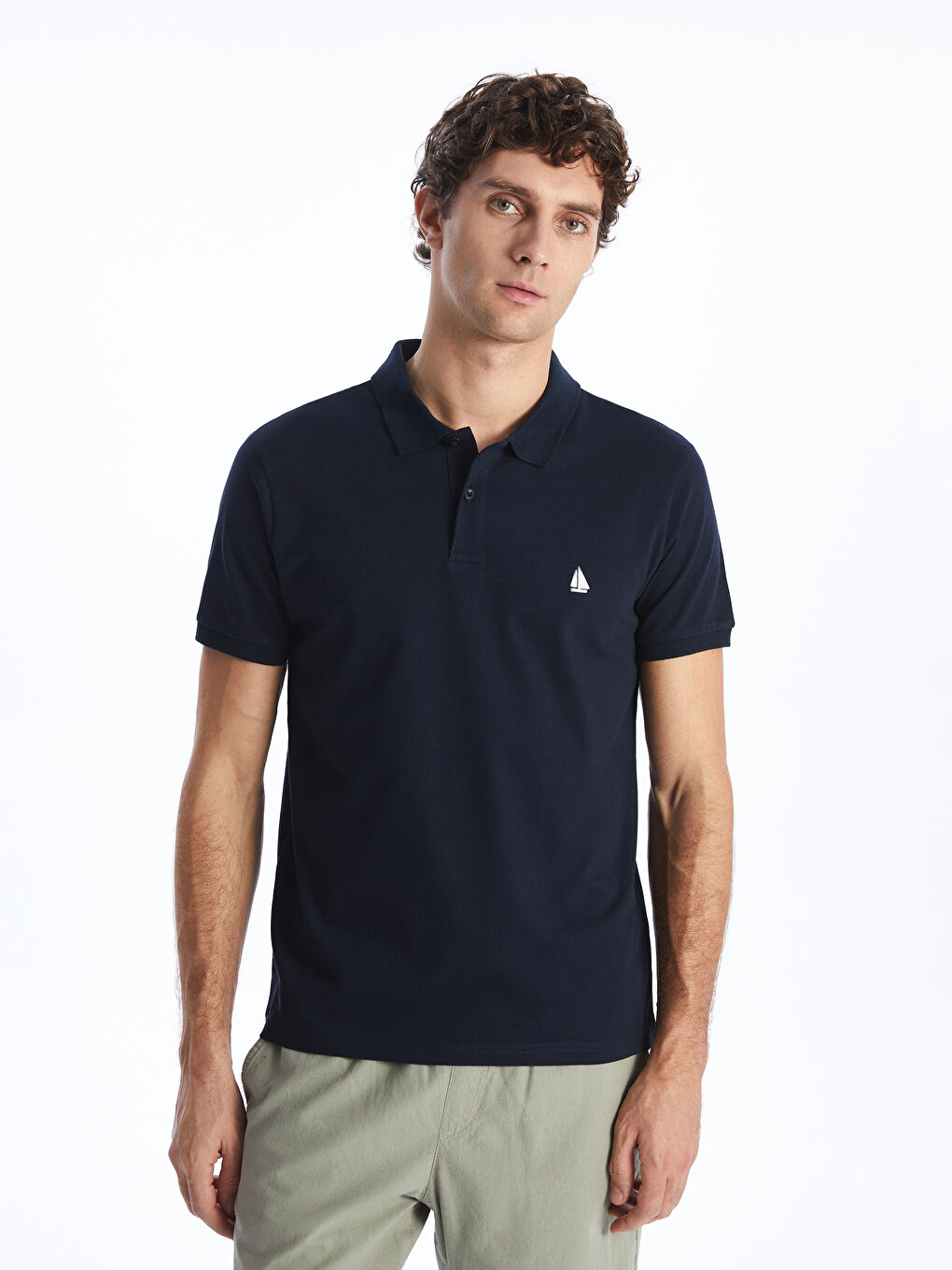 Lacivert Polo Yaka Kısa Kollu Pike Erkek Tişört