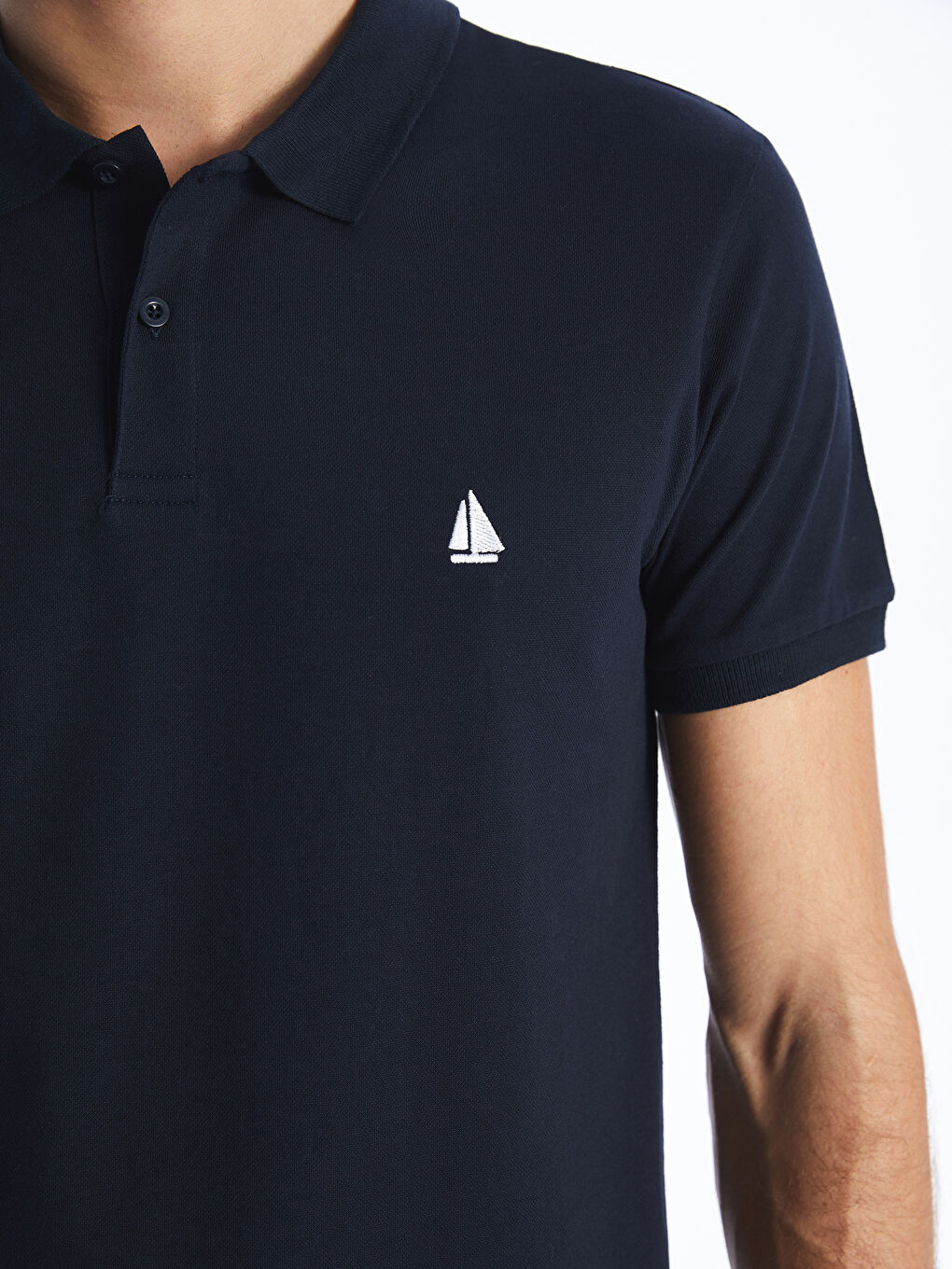 Lacivert Polo Yaka Kısa Kollu Pike Erkek Tişört-3